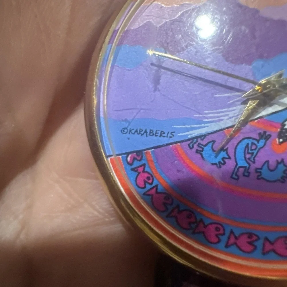 VTG Karaberis Art Watch Kokopelli Southwest Spirit Purple Python Snake Band RUNS